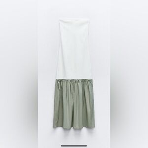 ZARA Contrasting Strapless Midi Dress
